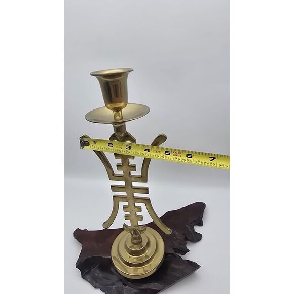 Vintage MCM Solid Brass Asian Candlestick Holder Fritz Brass 11.5” Hong Kong - Picture 4 of 9